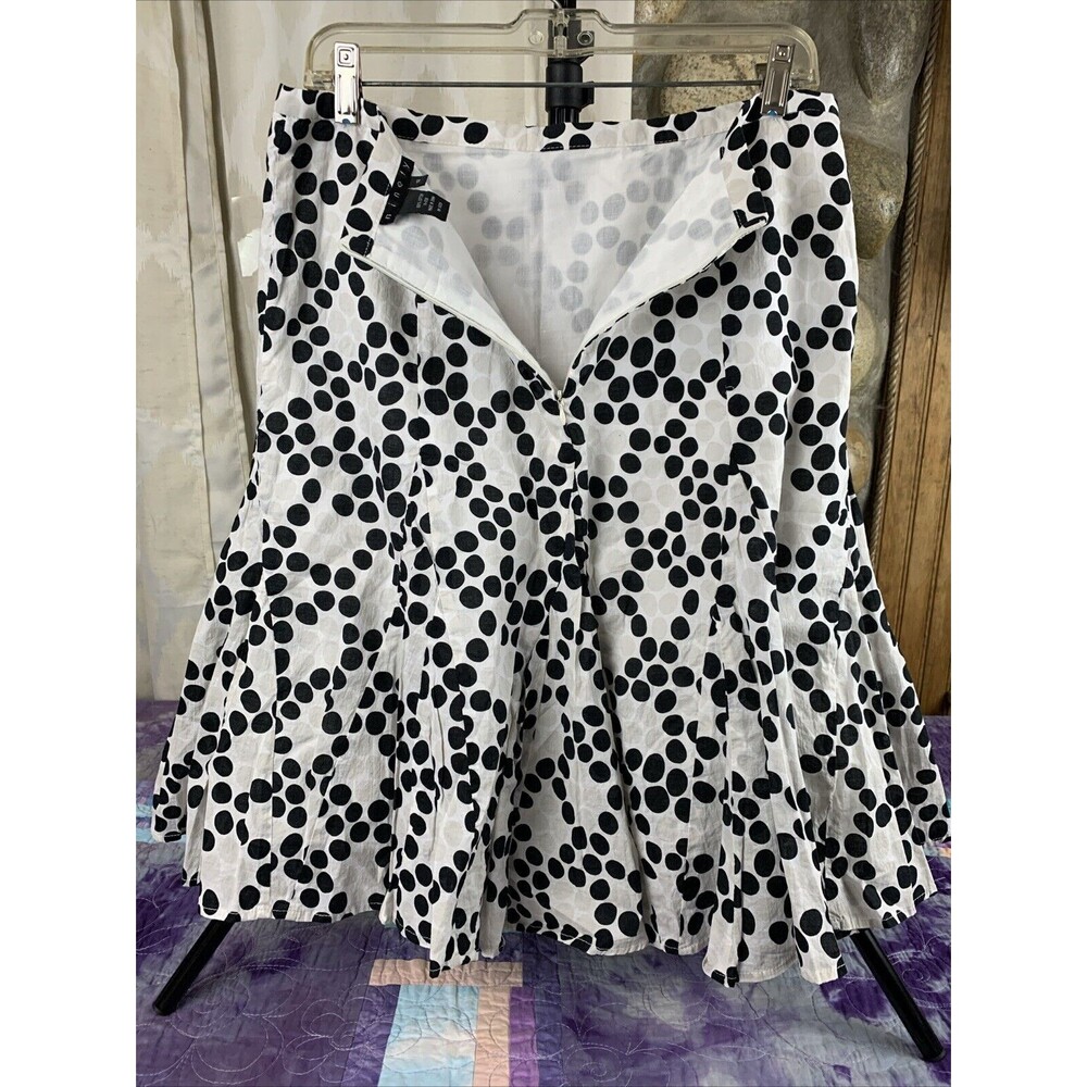 Ninety Women’s 12 Zip Up Skirt Black And White Polka Dot Flare Midi Skirt - Picture 3 of 8
